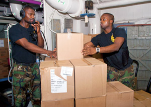 空母に補給物資を積み込む係