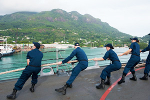 セーシェルに浮かぶ船の甲板